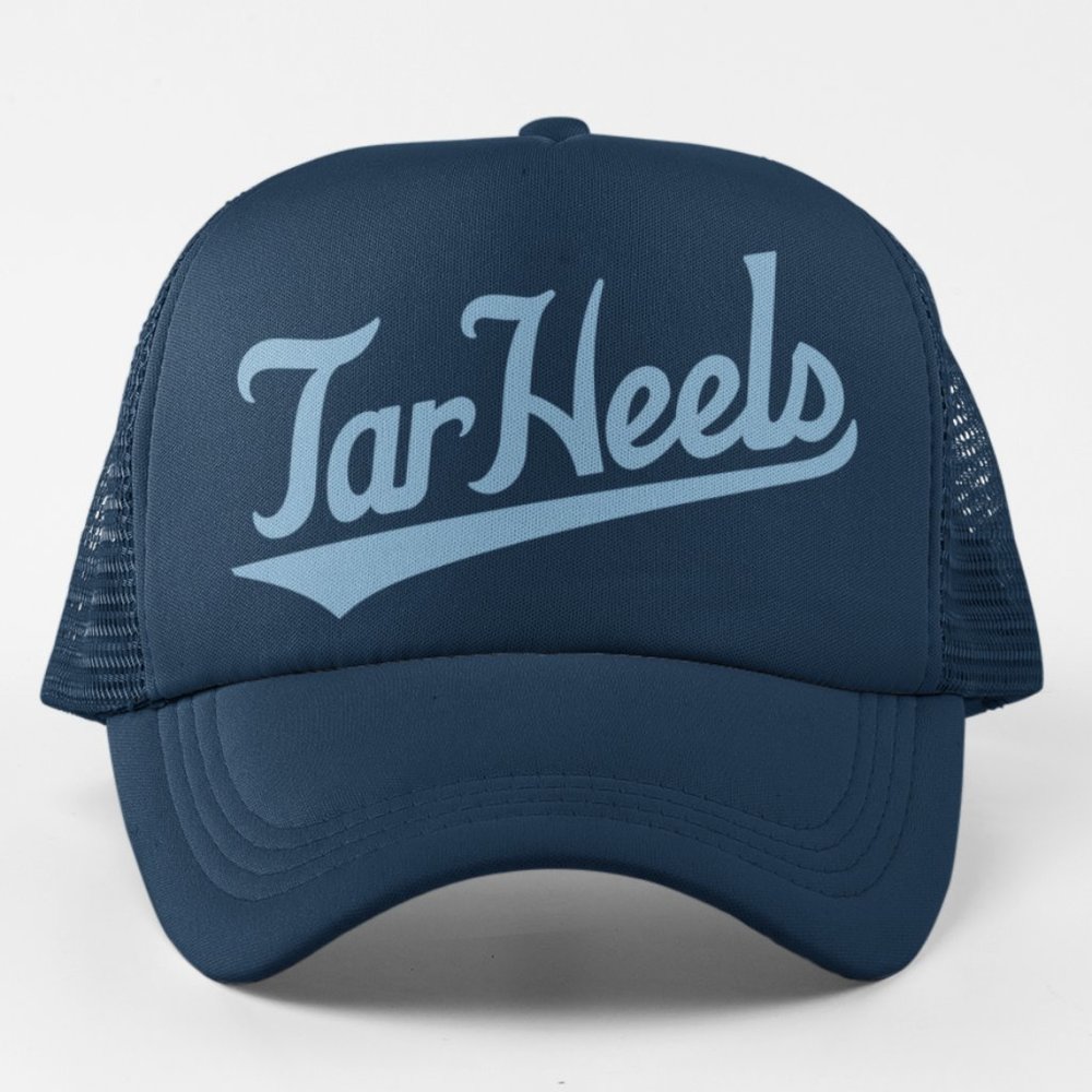 NEW Tar Heels Baseball Script Logo Foam Trucker Mesh Snapback Hat NAVY